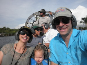 Taking an airboat ride with Jean's parents in the FL Everglades, Nov 2014.